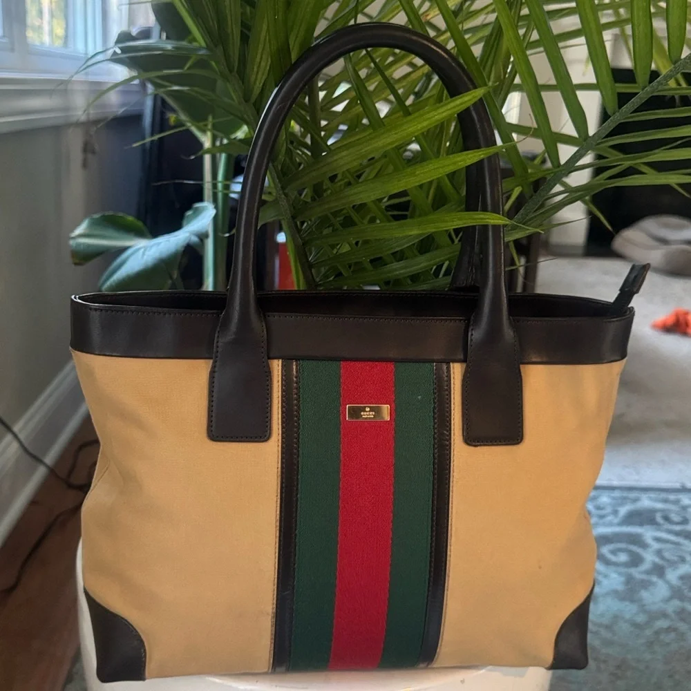 SOLD** Gucci Canvas Sherry Web-line w/ Leather Trim Handbag - Picture 14 of 17